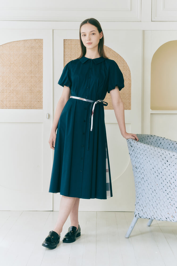 PICK UP】BALLOON SLEEVE SHIRT DRESS｜BLUE LABEL CRESTBRIDGE(ブルー