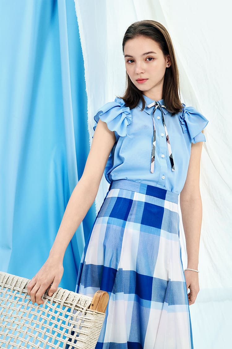 チーズプリン様　ブルーレーベルクレストブリッジ　チェックビエラ　34 青 My Ordinary Life｜BLUE LABEL CRESTBRIDGE(ブルーレーベル・クレスト
